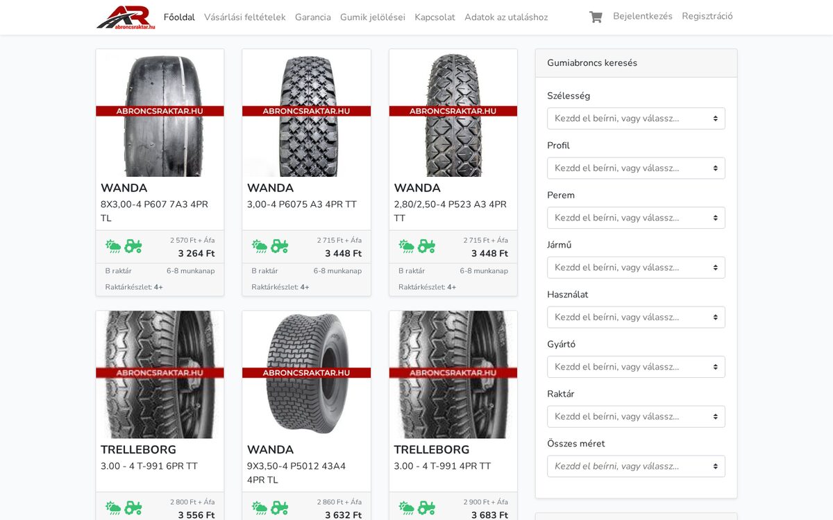 abroncsraktar.hu webáruház